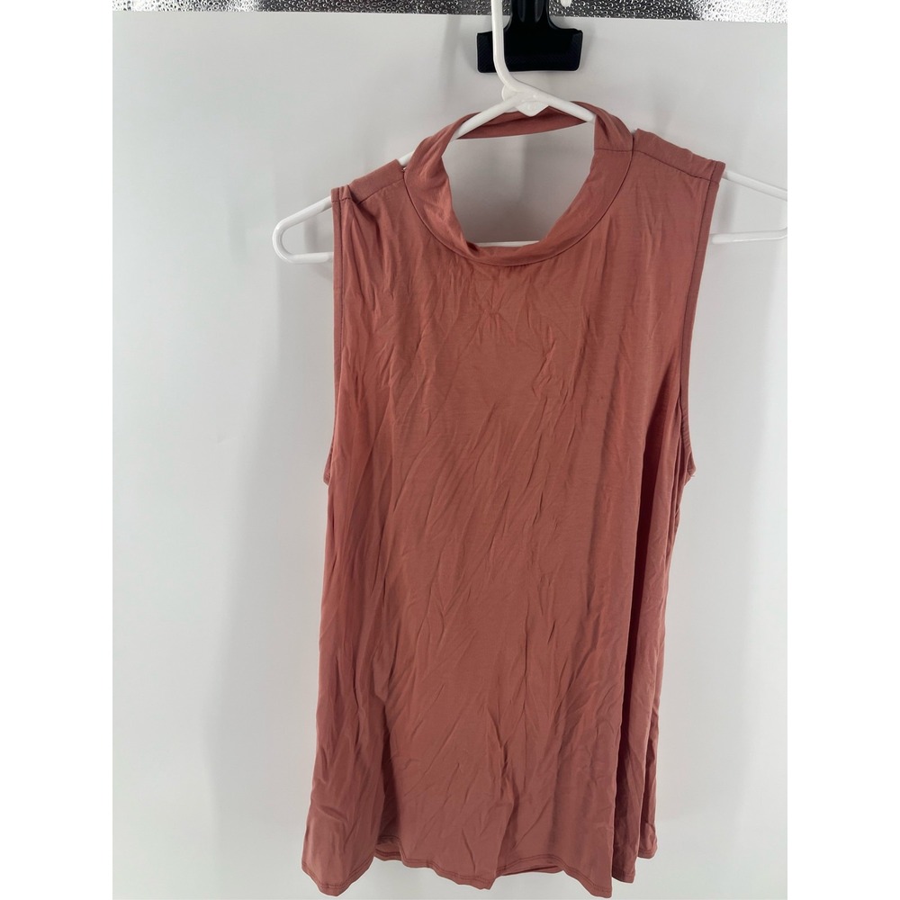 MTS Terracotta Mock Neck Draped Open Back Sleeveless Top Large Tencel Blend